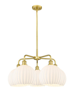 Ballston Five Light Chandelier in Satin Gold (405|516-5CR-SG-G1217-10WV)