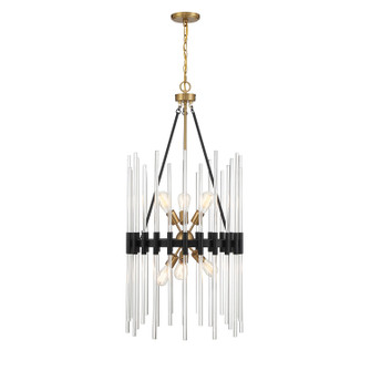 Santiago Six Light Pendant in Matte Black with Warm Brass Accents (51|3-1936-6-143)