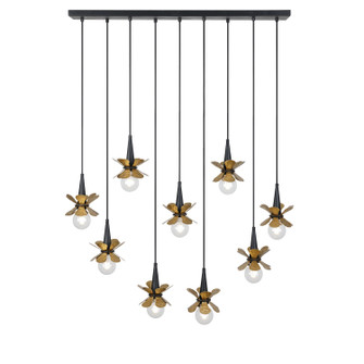 Portinatx Nine Light Linear Chandelier in Satin Black w/Hammered Gold (51|1-2185-9-103)