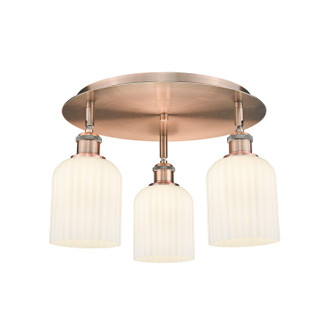 Downtown Urban Three Light Flush Mount in Antique Copper (405|516-3C-AC-G559-5GWH)