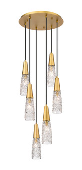 Downtown Urban Six Light Pendant in Brushed Brass (405|322-6P-BB-G322-3CL)