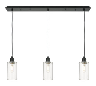 Downtown Urban Three Light Linear Pendant in Matte Black (405|123B-3P-BK-G434-7CL)