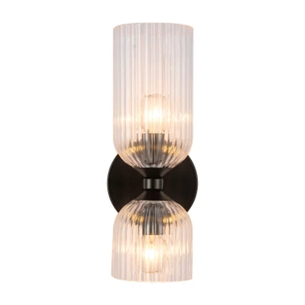 Nelly Two Light Vanity in Matte Black/Clear Ribbed Glass (452|WV442612MBCR)
