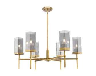 Downtown Urban Six Light Chandelier in Brushed Brass (405|463-6CR-BB-G463-8SM)