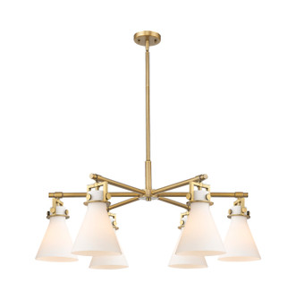Downtown Urban Six Light Chandelier in Brushed Brass (405|411-6CR-BB-G411-7WH)