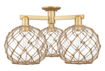Arcadia Three Light Semi-Flush Mount in Brushed Brass (405|716-3F-BB-G122-10RB)