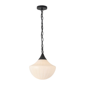 Farrah One Light Pendant in Matte Black/Glossy Ribbed Opal Glass (452|PD651012MBGR)