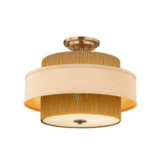 Textile Three Light Semi-Flush Mount in Brushed Brass (102|FAB-9021-CREM-BRSS)