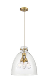 Downtown Urban Three Light Pendant in Brushed Brass (405|410-3PL-BB-G412-14CL)