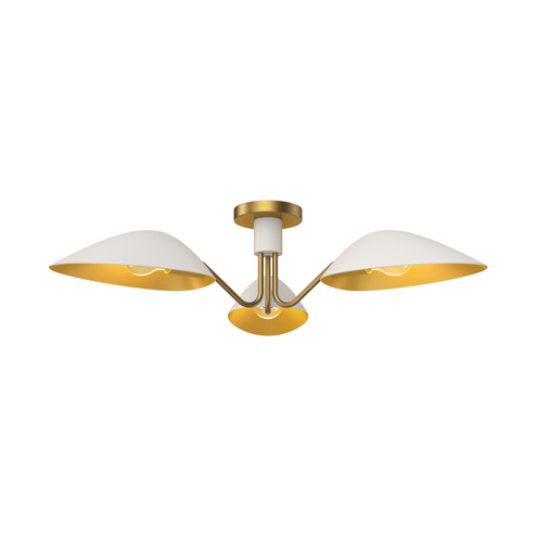 Oscar Three Light Semi-Flush Mount in Aged Gold/White (452|SF550332WHAG)