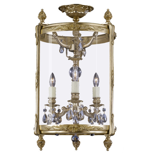 Lantern Three Light Semi-Flush Mount in Polished Brass w/Umber Inlay (183|LTFM2213-O-01G-PI)