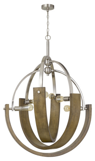 Rauma Six Light Chandelier in Wood/Brushed Steel (225|FX-3741-6)