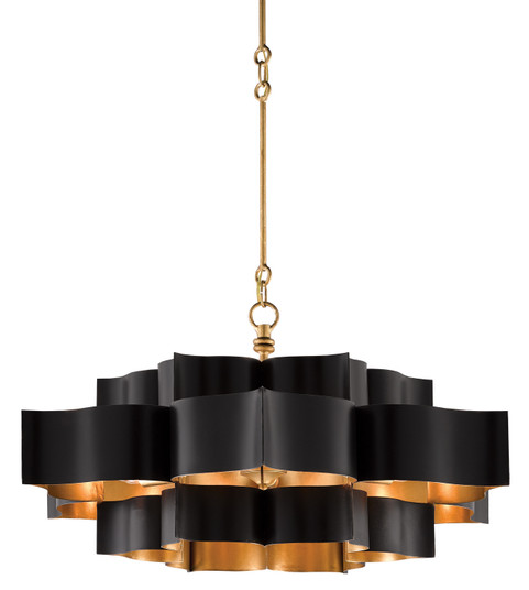 Grand Lotus Six Light Chandelier in Satin Black/Contemporary Gold Leaf (142|9000-0429)