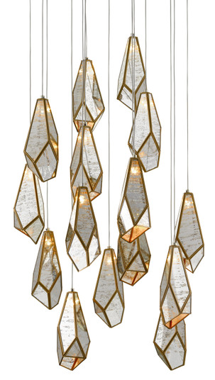 Glace 15 Light Pendant in Raj Mirror/Antique Brass/Silver (142|9000-0705)