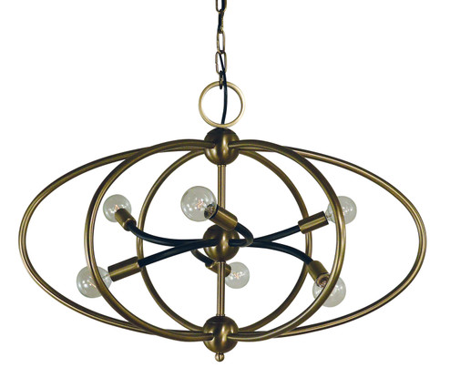 Orbit Six Light Chandelier in Antique Brass w/Matte Black Accents (8|4948 AB/MBLACK)