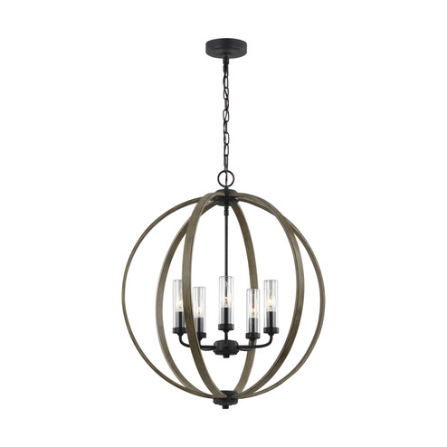 Allier Five Light Outdoor Chandelier in Weathered Oak Wood / Antique Forged Iron (454|OLF3294/5WOW/AF)