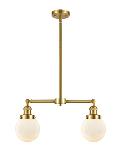 Franklin Restoration Two Light Island Pendant in Satin Gold (405|209-SG-G201-6)