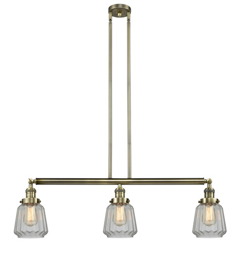 Franklin Restoration Three Light Island Pendant in Antique Brass (405|213-AB-G142)