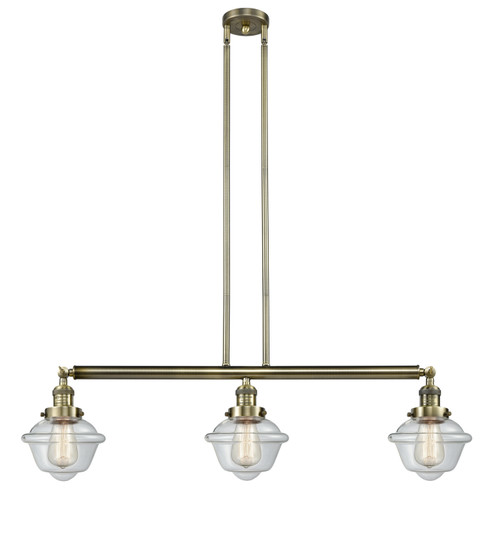 Franklin Restoration Three Light Island Pendant in Antique Brass (405|213-AB-G532) Franklin Restoration Three Light Island Pendant in Antique Brass (405|213-AB-G532)