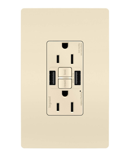 radiant Tamper-Resistant 15A Duplex Self-Test GFCI Receptacles with SafeLock Protection, USB Type A/A in Light Almond (246|1597TRUSBAALA)