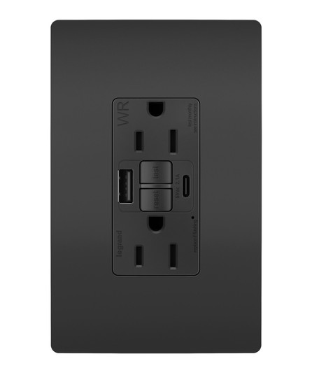radiant Tamper Weather-Resistant 15A Duplex Self-Test GFCI Receptacles w SafeLock, USB Type A/C Outlets in Black (246|1597TRWRUSBACBK)