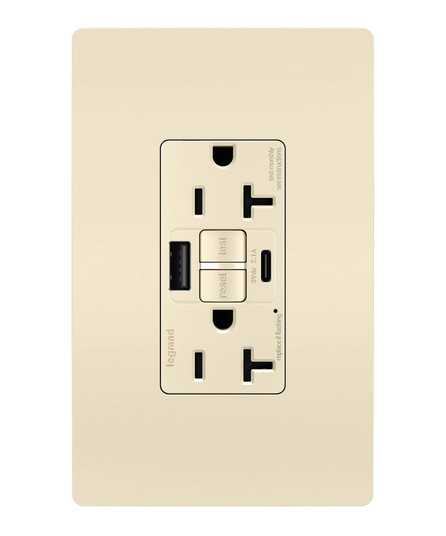 radiant Tamper-Resistant 20A Duplex Self-Test GFCI Receptacles with SafeLock Protection, Type A/C Outlet in Light Almond (246|2097TRUSBACLA)