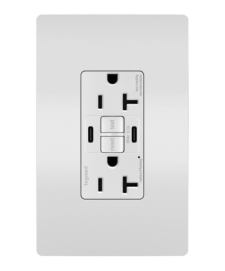 radiant Tamper-Resistant 20A Duplex Self-Test GFCI Receptacles with SafeLock Protection, Type C/C Outlet in White (246|2097TRUSBCCW)