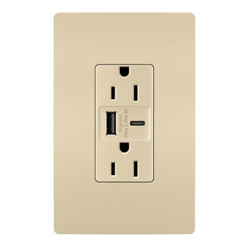radiant 15A Tamper-Resistant Ultra-Fast USB Type A/C Outlet in Ivory (246|R26USBAC6I)
