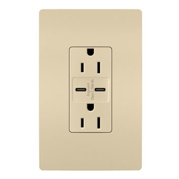 radiant 15A Tamper-Resistant Ultra-Fast USB Type C/C Outlet in Ivory (246|R26USBCC6I)