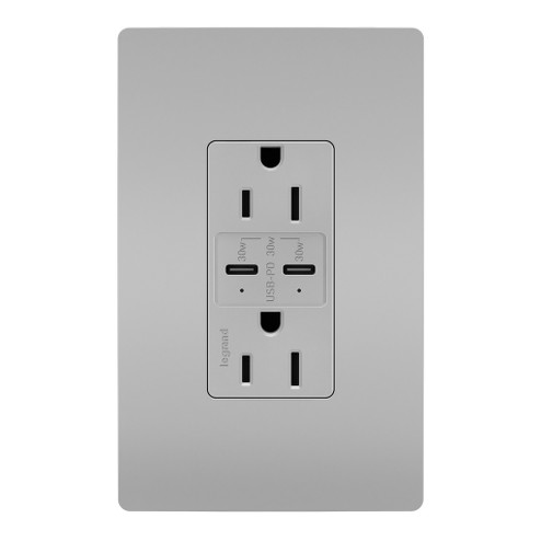 radiant 15A Tamper Resistant Ultra Fast PLUS Power Delivery USB Type C/C Outlet in Gray (246|R26USBPDGRY)
