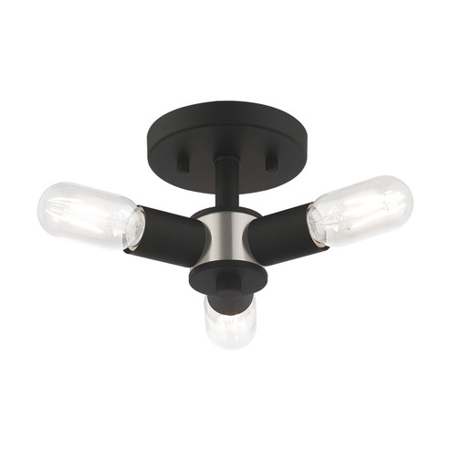 Copenhagen Three Light Ceiling Mount in Black w/ Brushed Nickels (107|51137-04)