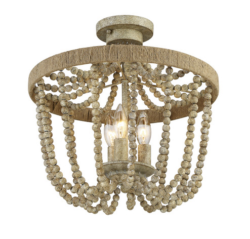 Msemi Three Light Semi-Flush Mount in Natural Wood with Rope (446|M60002-97)