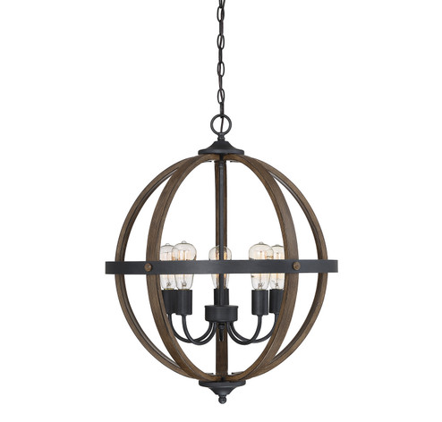 Mchan Five Light Pendant in Wood with Black (446|M70041WB)