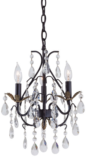 Three Light Mini Chandelier in Castlewood Walnut w/Silver Highlights (7|3122-301)