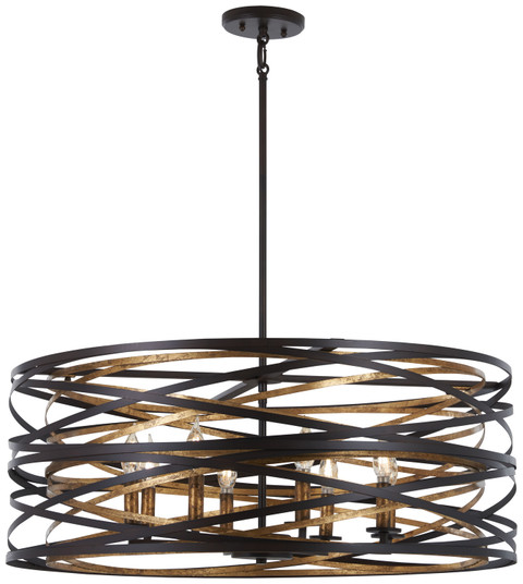 Vortic Flow Eight Light Pendant in Dark Bronze w/Mosaic Gold Interior (7|4677-111)