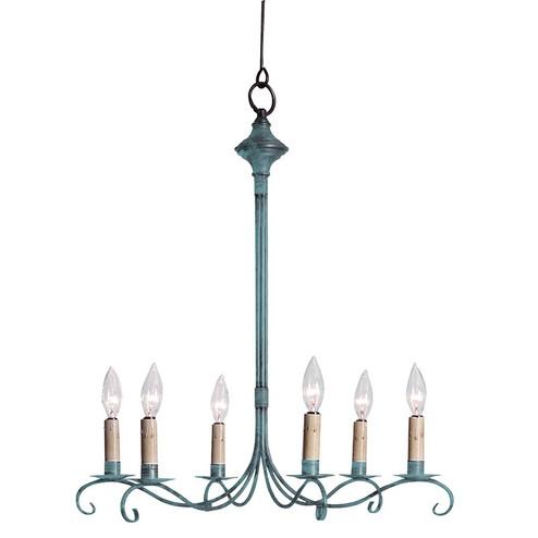 Chandelier Six Light Hanging Lantern in Verdi Gris (196|983-VG-LT6)