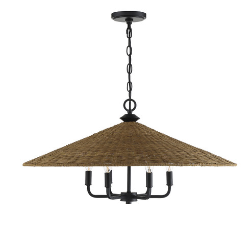 Eman Six Light Pendant in Matte Black with Dark Rattan (51|7-7772-6-180)