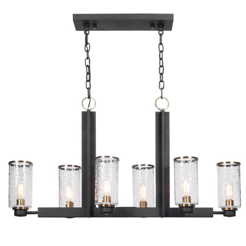 Jarsdel Six Light Island Pendant in Black & Antique Brass (52|21333)