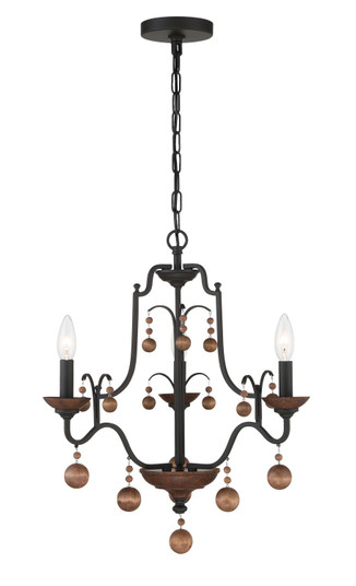 Colonial Charm Three Light Chandelier in Old World Bronze w/Walnut (7|2663-723)