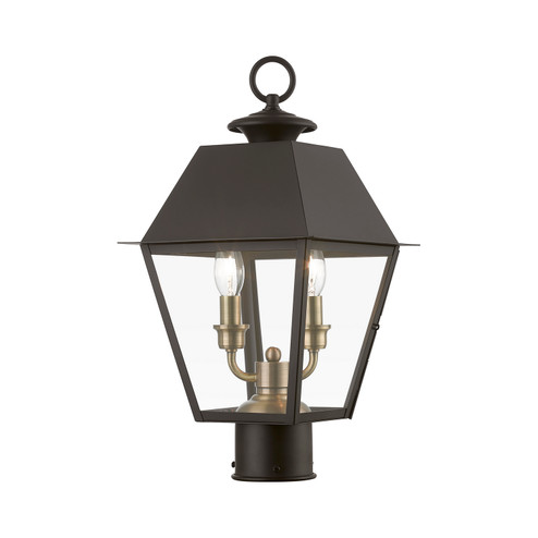 Wentworth Two Light Outdoor Post Top Lantern in Bronze w/Antique Brass Finish Cluster (107|27216-07)