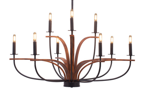 Monterey Nine Light Chandelier in Matte Black & Painted Wood-look (200|2909-MBWG)