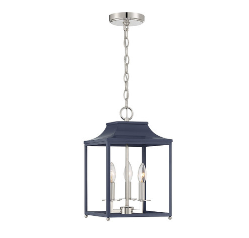 Three Light Pendant in Navy Blue with Polished Nickel (446|M30013NBLPN)
