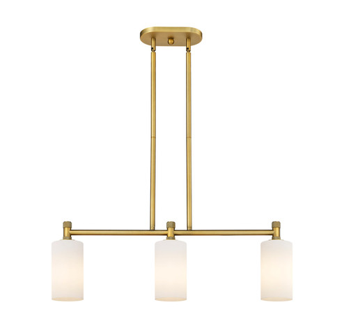 Downtown Urban Three Light Island Pendant in Brushed Brass (405|434-3I-BB-G434-7WH)