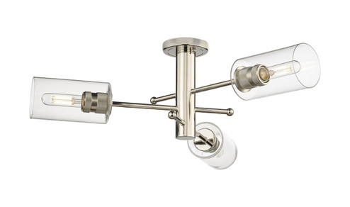 Downtown Urban Three Light Semi-Flush Mount in Polished Nickel (405|434-3F-PN-G434-7CL)
