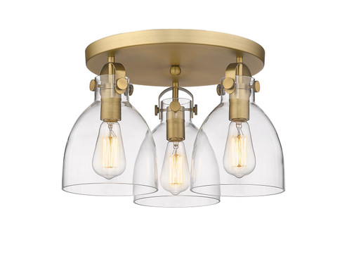 Downtown Urban Three Light Semi-Flush Mount in Brushed Brass (405|410-3F-BB-G412-7CL)