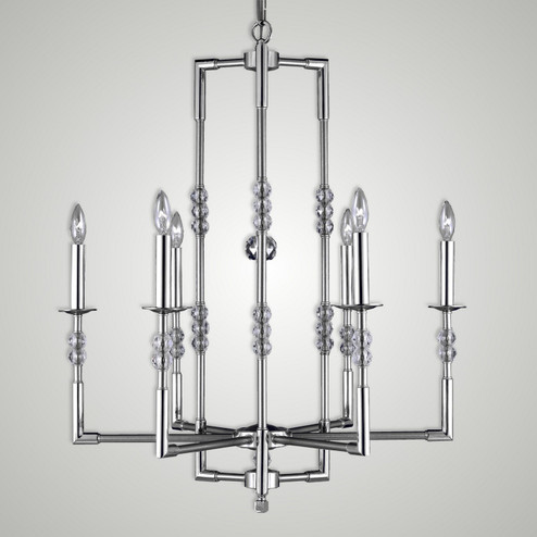 Magro Six Light Chandelier in Pewter with Polished Nickel (183|CH3543-37G-38G-ST)