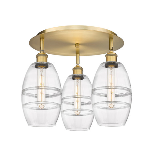 Downtown Urban Three Light Flush Mount in Brushed Brass (405|516-3C-BB-G557-6CL)