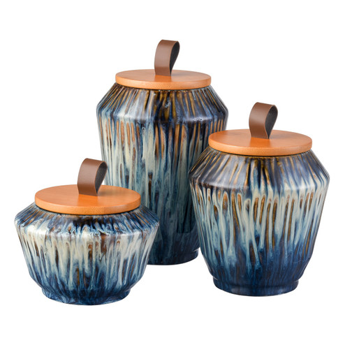 Mulry Jar - Set of 3 in Prussian Blue Glazed (45|S0037-11348/S3)