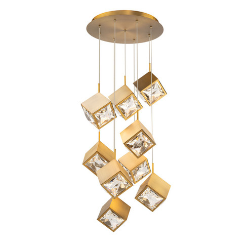 Ice Cube LED Chandelier in Aged Brass (34|PD-29309R-AB)