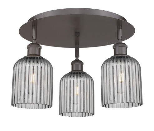 Downtown Urban Three Light Flush Mount in Oil Rubbed Bronze (405|516-3C-OB-G559-5SM)